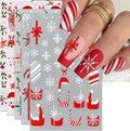 Christmas Gift Bow Nail Art Stickers, Santa Hat Elk Snowflake Design, 3D Self-Adhesive Glitter French Nail Tip Winter Holiday Nail Decals for Women (5 Sheets)