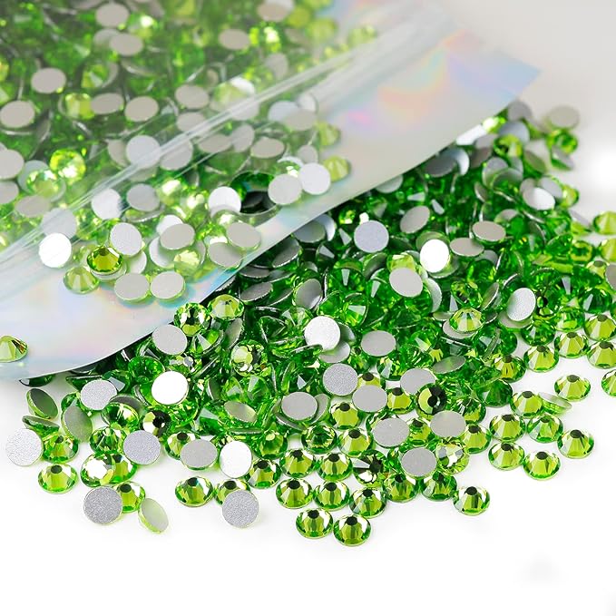 ss20 Peridot Flatback Rhinestones 1440 Pcs Pack, 5mm Light Green Glass Rhinestone for Bling Tumbler, Shoes,Clothine, Costume, Glitter Decoration