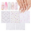 modelones Gel Polish Nail Stickers, 3D Embossed Floral Self-Adhesive Nail Decals, Butterfly&White Elegant Lace Flowers Petals Nail Art Design for Spring Summer Manicure DIY Nail for Women & Kids 5Pcs