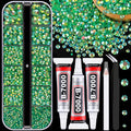 Resin Jelly Rhinestones for Crafting with B7000 Jewelry Glue, 1 Box Dark Green AB Flatback Crystal with 3Pcs 10ml Glue, Bedazzling Non Hotfix Gems for DIY Tumblers Clothing Shoes Manicure