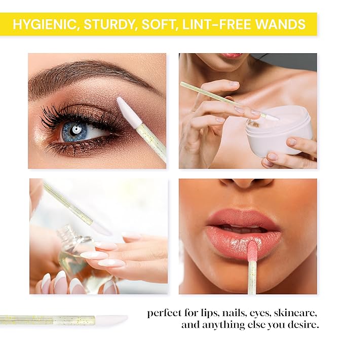 600 Pieces Disposable Lip Applicators – Lint-Free Versatile Doe Foot Makeup Wands for Lip Gloss, Lipstick, Lash Extensions, Beauty Starter Kits Essential (600 Brushes, Gold Crystal)
