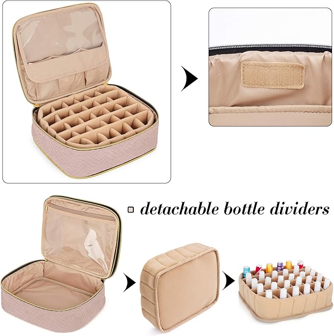 LUXJA Detachable 2 Layers Nail Polish Organizer - Hold 60 Bottles (15ml - 0.5 fl.oz), Nail Polish Case with Tools Storage Pockets (Patented Design), Pale Rose