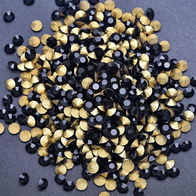 1440pcs Rhinestones Round Point Back Crystal Gem Glass Diamante Rhinestones Nail Art Decoration Jewelry Finding Beads Craft Gems (Black, 4mm)