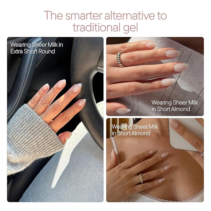 Press On Nails - Salon U-ltimate™ | Sheer Milk, Short Coffin Nails, Reusable | 16 sizes - 32 Nails Kit with Glue and Sticky Tabs