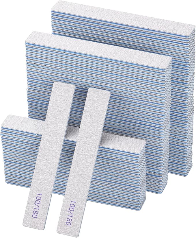 100 Pcs 100/180 Grit Rectangle Nail Files for Acrylic Nails, Reusable Double Sided Emery Boards Salon Grade Nail Files Bulk