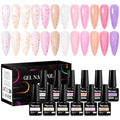 MTSSII 12 Colors Rubber Base Gel Set, Jelly Builder Gel Nude Sheer White Pink Purple Gold Foil Cloud-pattern Brocade 2-in-1 Soak Off Base Nail Strengthener Kit