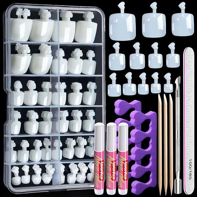 Teenitor 120pcs Natural Toe Nail Press ons, Press On Toenails for Women with Nail Glue, Toe Nail Tips Toe Press on Nails Fake Toenails Toe Tips