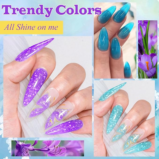 Neon Jelly Gel Nail Polish Snowflake Gel Polish Set Transparent Blue Pink Macaron Candy Jelly Nail Polish Gel Gifts for Women 12Pcs