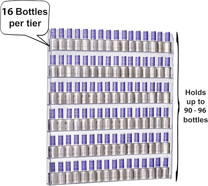 AMT Acrylic Nail Polish Racks for the Wall. CLEAR Nail Polish Display. Essential Oils Organizer. Holds up to 96 Btls. Plus a Microfiber Cloth for Cleaning Purposes (6 Tier /2 Pack)