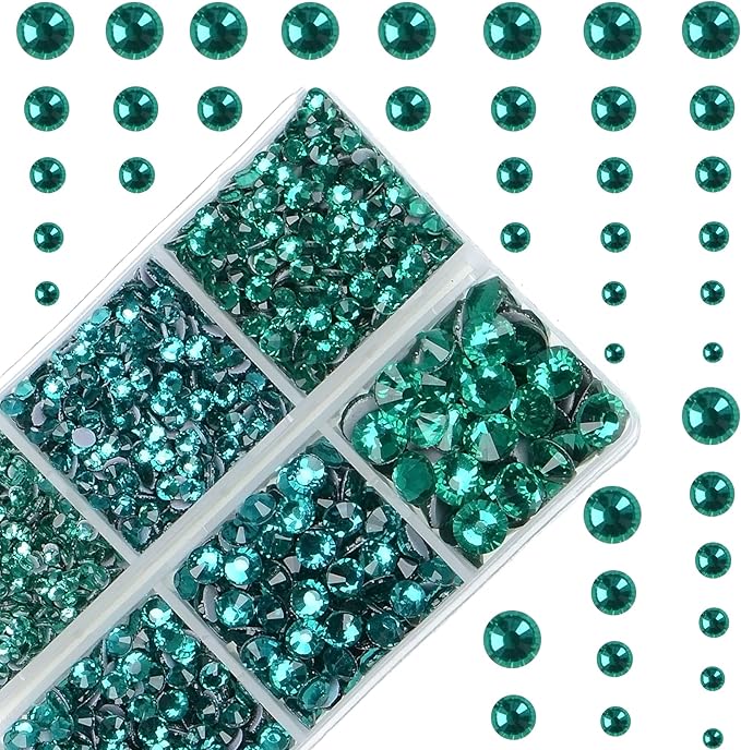 4000Pcs Mixed Size Hot Fix Round Crystals Gems Glass Stones Hotfix Flat Back Rhinestones (Blue Zircon)