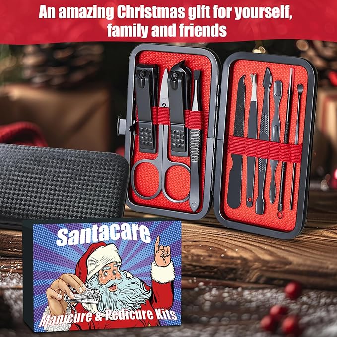Manicure Set 10 in 1 Mens Gifts Travel Nail Clipper Kit, Christmas Stocking Stuffers for Men and Women, Nail Grooming Kit Birthday Christmas Gifts for Him Her Boys Girls Husband Boyfriend