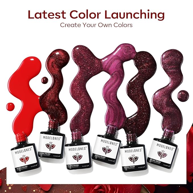 modelones Gel Nail Polish Set, 6 PCS Christmas Red Burgundy Purple Glitter Gel Polish Colors Cat Eye Chameleon Shimmer Soak OFF LED Nail Art Gel Nail Kit Manicure Salon DIY Nails Gift