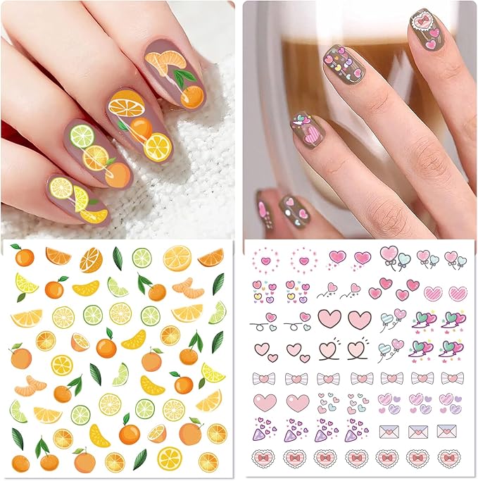24 Sheets Nail Stickers Nail Art for Women Girls Cherry Fruit Yellow Duck Rabbit Cute Animals Self Adhesive DIY Design Printing Kids Nail Stickers Spring Nail Decoration Decals 1 Tweezers