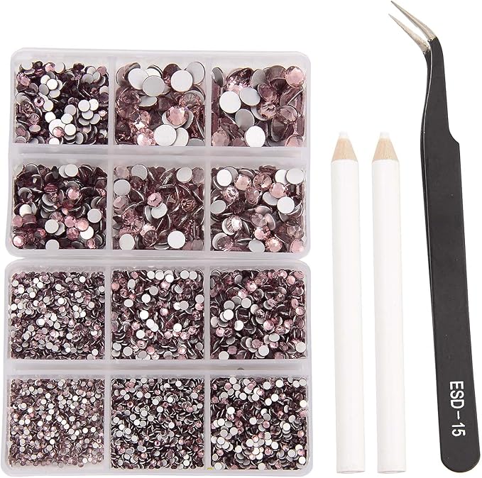 NCB 8000pcs Non Hotfix Rhinestones 10 Sizes Flatback Crystal Glass Rhinestones with Tweezers and Picking Pen for Nail Art Clothes Bags Phone Decorations Crafts DIY (015 Lt. Amethyst Mix SS3-SS30)