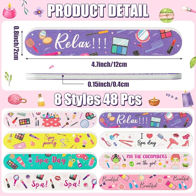 H1vojoxo Spa Makeup Party Nail Files - 48pcs Double Sided Emery Boards for Spa Makeup Party Colorful Nail File Strips for Girl’s Birthday Galentine Gift Emery Boards for Women Employee Coworkers Staff