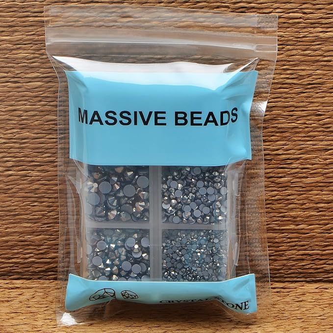 4000Pcs Mixed Size Hot Fix Round Crystals Gems Glass Stones Hotfix Flat Back Rhinestones (Silver Flare)