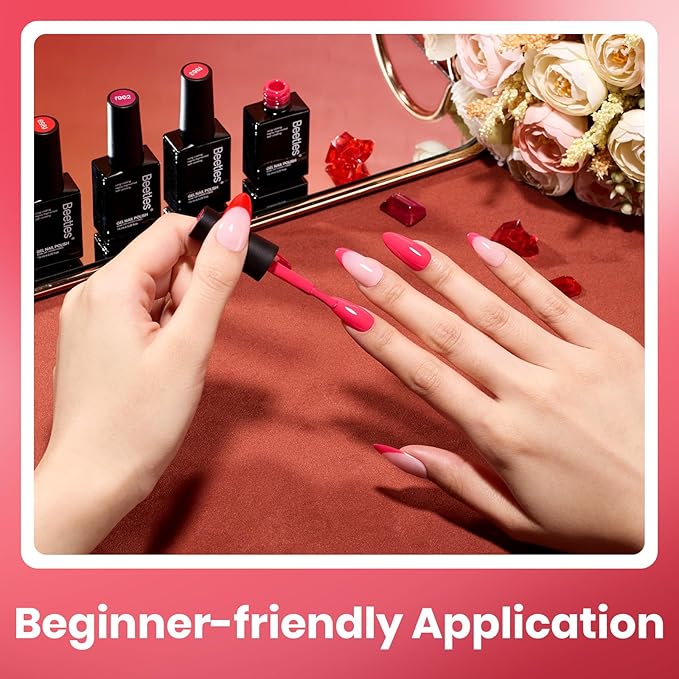 Beetles Red Gel Nail Polish Set - Crimson Horizon 6 Colors Gel Polish Kit Burgundy Bloody Red Pink Colors Soak off UV LED Lamp Needed Manicure DIY Home Gifts for Women