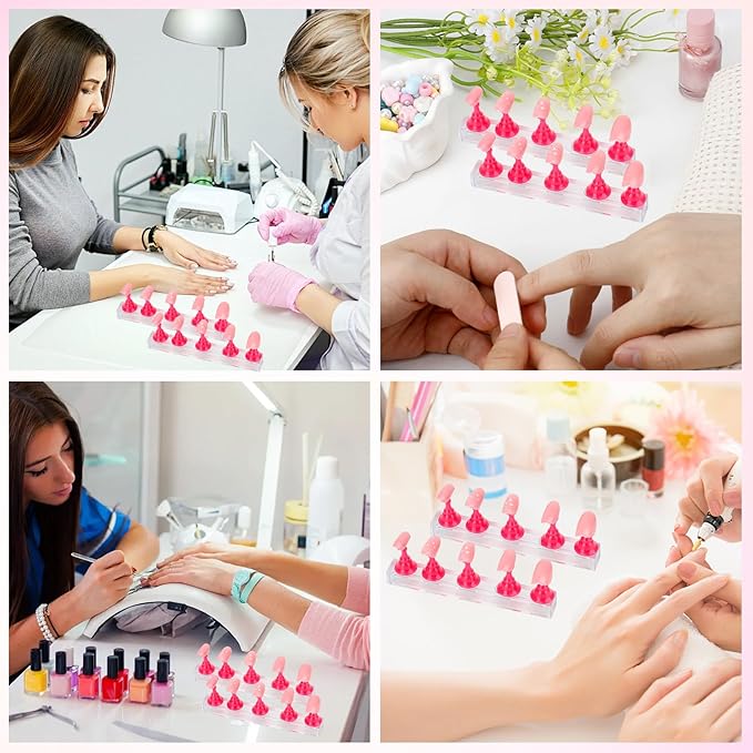 Nail Stand Nail Holder for Painting Nails 2 Sets Press on Nails Stand Display with 96 Pcs Reusable Adhesive Putty Clay Magnetic Acrylic Nailss Art Tools Accessories for DIY Salon Supplies Rose Pink