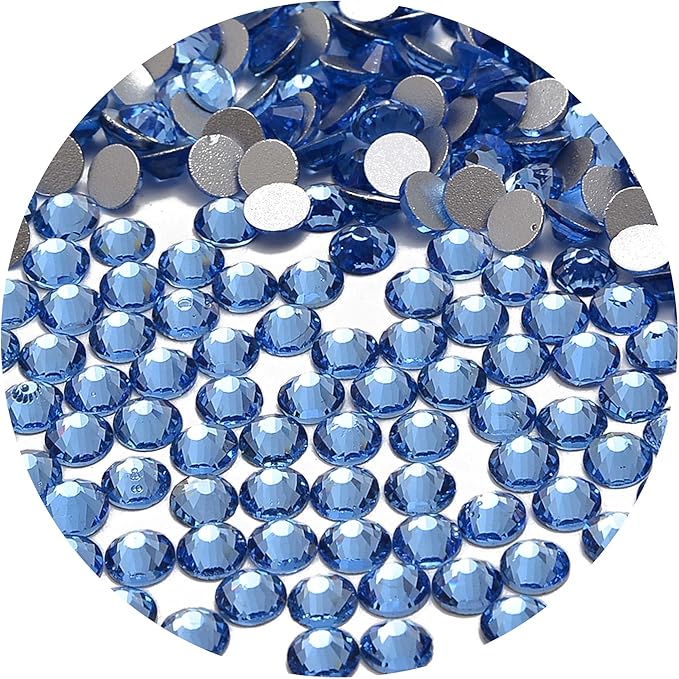 NCB 1500pcs Flatback Round Glass Nail Art Rhinestones Crystal for DIY Making Accessories Shoes, Clothes, Face Art, Bags, Manicure (Lt. Sapphire, SS16 1500pcs)