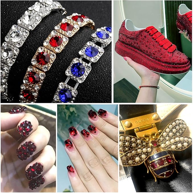 Beadsland 4300pcs Flatback Rhinestones,Dark Red Rhinestone Nail Gems Round Crystal Rhinestones for Crafts,Mixed 6 Sizes with Picking Tweezers and Wax Pencil Kit, SS6-SS20,Dark Siam