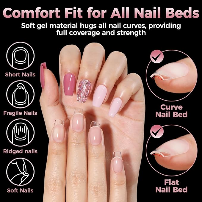 Short Coffin Fake Nails, 240pcs Soft Gel Pre-Filed Acrylic Short Ballerina Nail Tips, Half Matte Full Cover Clear Press on Flase Nail Tips for Nail Extension Home DIY 12 Sizes Gelly Tips