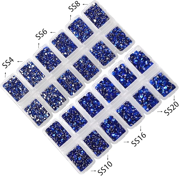 10000 Pieces Rhinestones 6 Sizes Round Crystal Glass Flat Back Rhinestones with 1Tweezers and 1Picking Pen for Nail Art Crafts Clothes Bags DIY (Royal Blue)