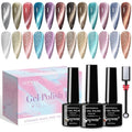 Reflective Cat Eye Gel Nail Polish Sparkling Holographic Magnetic Nail Polish Gels 9D Cateye Gel Polish Set 12 Colors with Magnet for Home DIY Manicure Nails Salon