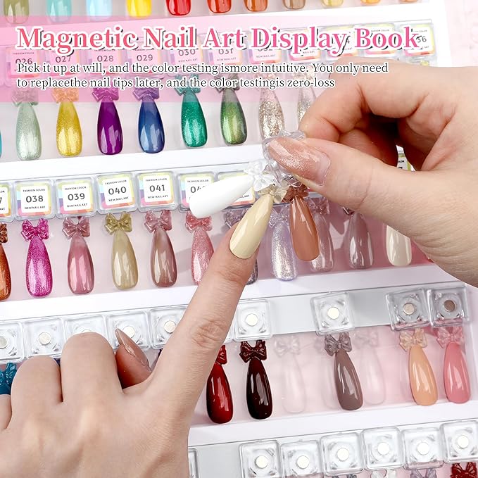 Magnetic Nail Swatch Book, 144 Nail Color Display Book Organizer with 144 Magnetic Tips & 1-189 Number Labels, Professional Salon Nails Color Chart for Nail Polish Nails Art Design(Pink)