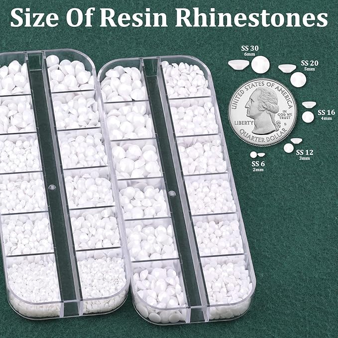 Resin Rhinestones for Crafting with B7000 Jewelry Glue, 2 Boxes White Flatback Crystals with 3Pcs 10ml Glue for Bedazzling Crafts DIY Nail Art Makeup，Non Hotfix Gems for Clothing Shoes