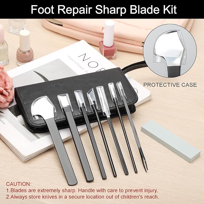 Segbeauty 7pcs Ingrown Toenail Removal Kit, Professional Pedicure Tools for Feet, Callus Shaver Cuticle Remover Kit with Storage Bag, Foot Corn Remover Home Pedicure Knife with Knife Sharpener Stone