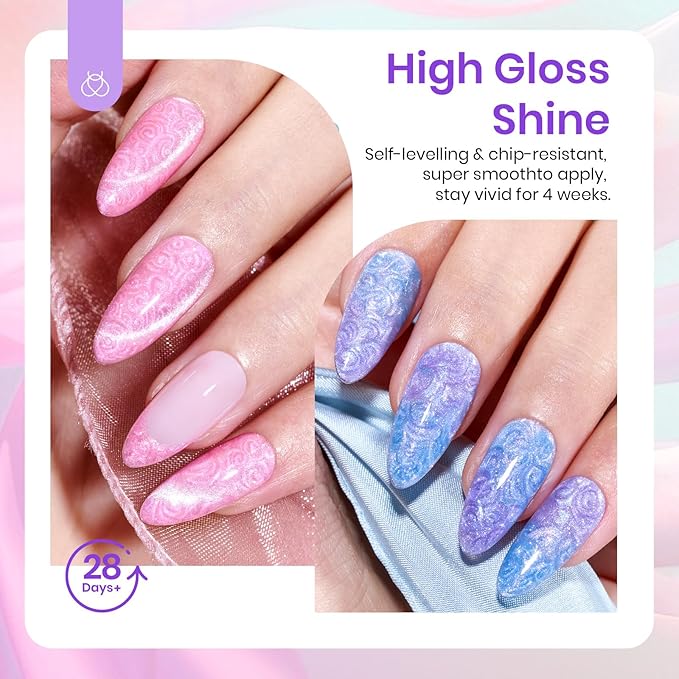 Beetles Cat Eye Gel Nail Polish - 6 Colors Summer Shimmer Pearl Cat Eye Nail Polish Set with Magnet Rainbow Mermaid Swirl Shell Thread Yellow Pink Blue Purple Green DIY Manicure Gifts for Women