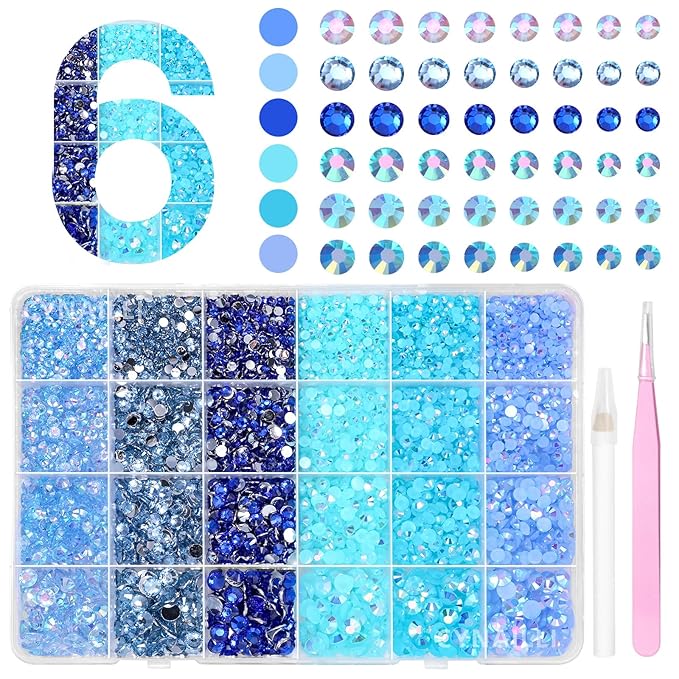 18000 Pcs 3D Blue Jelly Rhinestones for Crafting, Flatback Resin Jelly Bedazzled Gems for Crafts, 3-6 mm Half Round bedazzler Rhinestones for Nails Art Eyes Makeup DIY Crafts Supplies