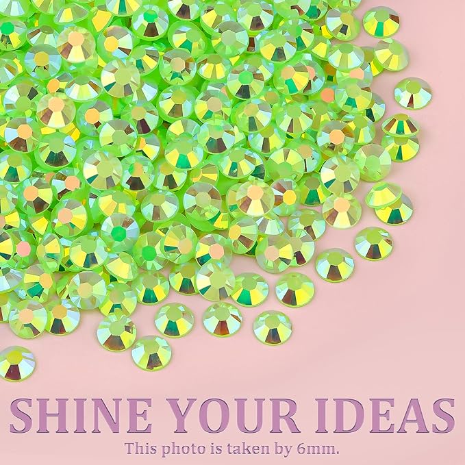 Resin Jelly Rhinestones for Crafting with B7000 Jewelry Glue, 2 Boxes Fluorescent Green AB Flatback Crystals with 2Pcs 10ml Glue, Bedazzling Non Hotfix Gems for DIY Tumblers Clothing Shoes Manicure