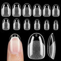 UNA GELLA Oval Round Nail Tips Pre-shaped Half Matte 120pcs Short Oval Round Soft Gel Nail Tips Full Cover Clear Acrylic Fake Nails for Press on Nail Extensions Home DIY Salon 12 Sizes