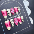 100% Handmade Press on Nails Medium Almond Handmade Nails with Rose Pink Flower Charm Design Glossy Ombre White Fake Nails Zebra-stripe Nail Press ons Reusable Spring Summer Nails for Women M 10Pcs