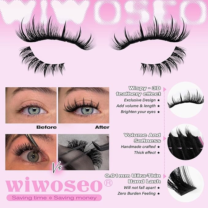 wiwoseo Lash Spikes Lash Clusters Kit with Bottom Lashes Spiky Lash Clusters Eyelash Extensions Kit Manga Eyelash Clusters Kit Fairy Cluster Lashes Salon Lashes Clusters Kit with Clear Bond and Seal