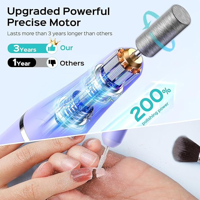 COSLUS Cordless Nail Drill Electric C41(END04): 2-in-1 Nail File with Flash Cure for Acrylic Gel Dip Powder Nails, Stepless Control for Beginner Home DIY, Portable & Professional Pedicure Kit