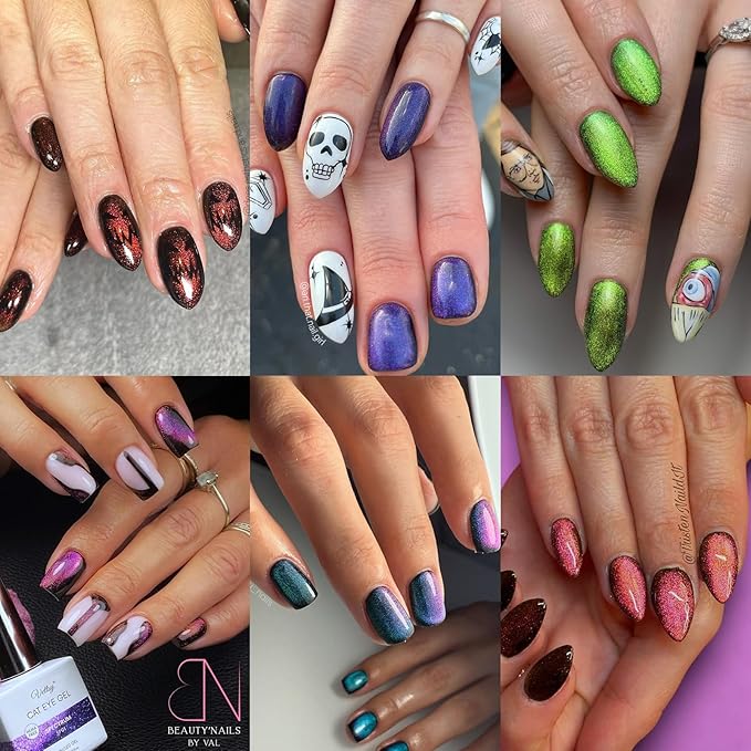 vettsy Magnetic Gel Nail Polish Set with Magnet, 6 Colors Cat Eyes Gel Polish Kit with Cat Eyes Effect for DIY Nail Art Manicure at Home (Spectrum)