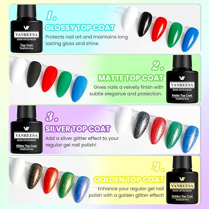 VANREESA 60 Pcs Gel Nail Polish Set, 55 Colors Gel Polish with Base Coat & 4 Effects Top Coat Full-Color Nail Polish Set All Seasons Nail Kit Gifts for Women Girls Nail Salon at Home
