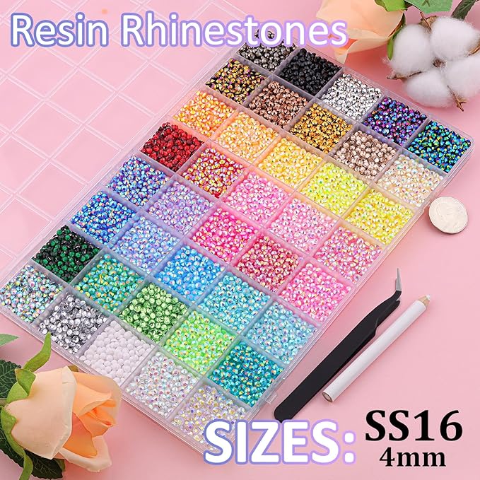 20000Pcs Resin Jelly Rhinestones for Bedazzling, 4mm Mixed-Color Flatback Gems for Diamond Art, Bedazzler Kit with 3Pcs 10ml B7000 Jewelry Glue for Crafting Crafts Book Shoes Nail Art