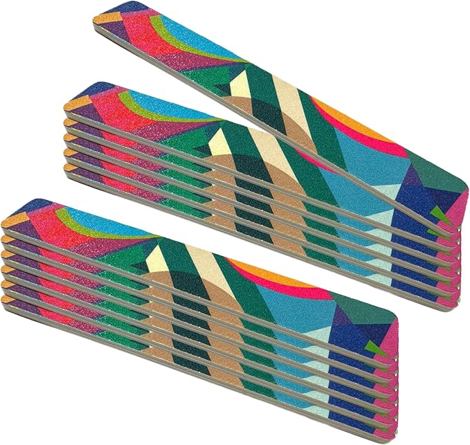 12 ALAZCO Jumbo Dual-Sided Nail File Emery Board Medium & Coarse Grit Cushioned Easy Grip Comfort Filing Smoothing Nails TSA Travel Approved Colorful Abstract Design