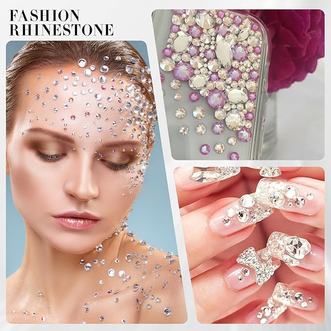 Novani Clear Rhinestones Flat Back Round Rhinestone Style 2088 Sparkly Crystal Gemstones for Nail Art and Crafting,Mix Size(SS6-SS40)