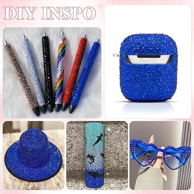 3000PCS SS8/2.5mm Crystal Rhinestones (Blue/Sapphire), Bedazzling Flatback Glass Rhinestones for Crafting, Gems Diomand Charm for Tumbler Shoes Clothing Mugs Nail Art