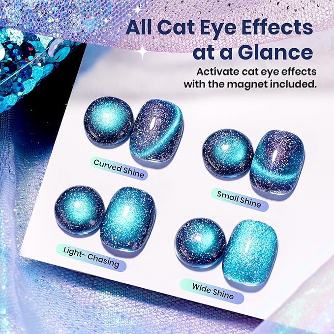Beetles Cat Eye Gel Nail Polish - 15ML 9D Cat Eye Chameleon Blue Glitter Gel Polish Magnetic Shimmer Effect Soak Off UV DIY Holo Blue Dream Manicure Gift for Women