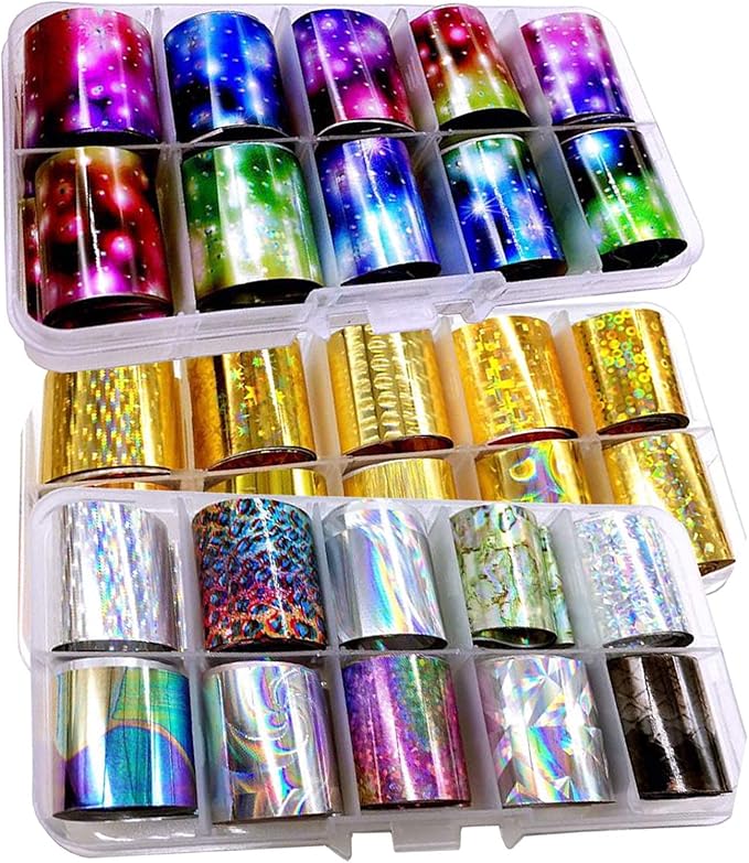 30 Sheet Holographic Transfer Nail Foil Stickers Starry Sky Nail Art Foils Sticker Wraps Metallic Gold Silver Laser Transfer Nail Decals for Manicure Design Decor(Holographic Starry)
