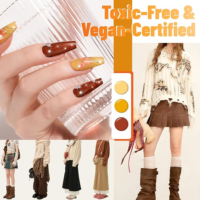 ABAC 24 Color Solid Gel Polish Kit Fall 2025 - Pumpkin Spice Nail Art Set with Warm Orange/Brown Shades,Soak Off UV LED Cured,w/Pro Brush No-Spill,Hema-Free for Halloween & Thanksgivingday