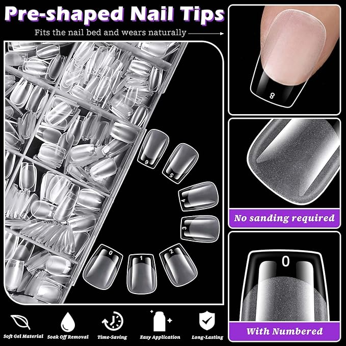 300pc Extra Short Coffin Nail Tips, Soft Gel Nail Tip XS Fake Nails Squoval Artificial Fingernail, 15 Sizes Full Cover Clear Press on Nail Short Coffin Acrylic Nails Tips for Nail Extension