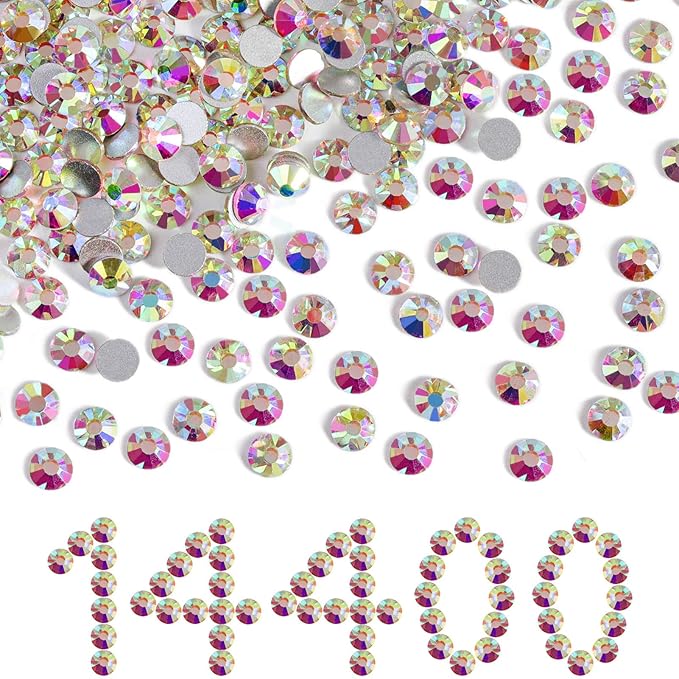 Beadsland Flatback Rhinestones Bulk,14400pcs White AB Rhinestones for Nails Crafts Clothes DIY Decoration, Crystal AB, SS8,2.3-2.5mm
