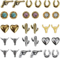 30 PCS Western Nail Charms - Retro Metal Cowboy Cowgirl Turquoise Nail Charms Western Stickers Decals Gems Decor, Vintage Turquoise Jewelry for DIY Crafts Art Accessories