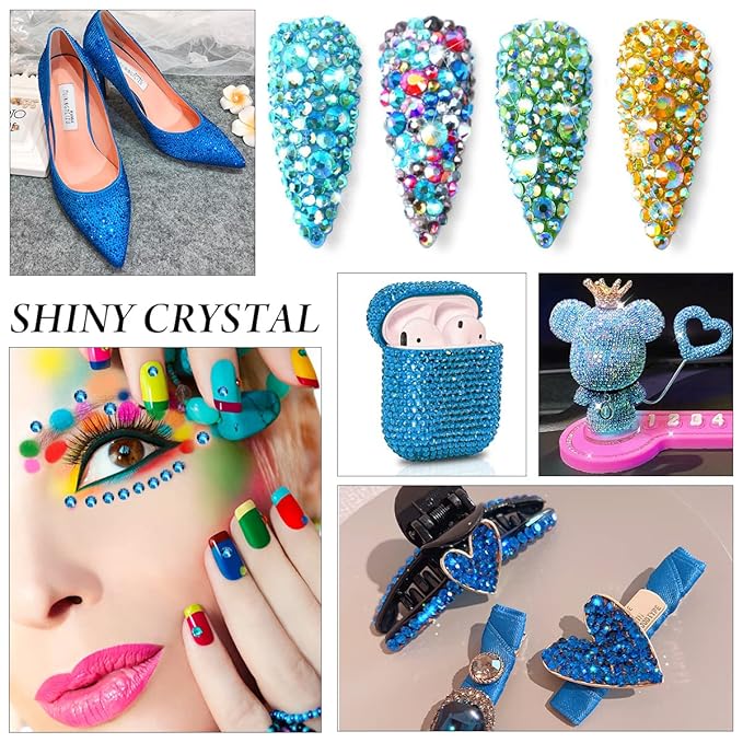 Capri Blue Rhinestones Flatback Rhinestone for Crafts Glass Nail Rhinestones Gems Crystals for Makeup Bags Shoes Decoration DIY(SS6,1440pcs,Capri Blue)